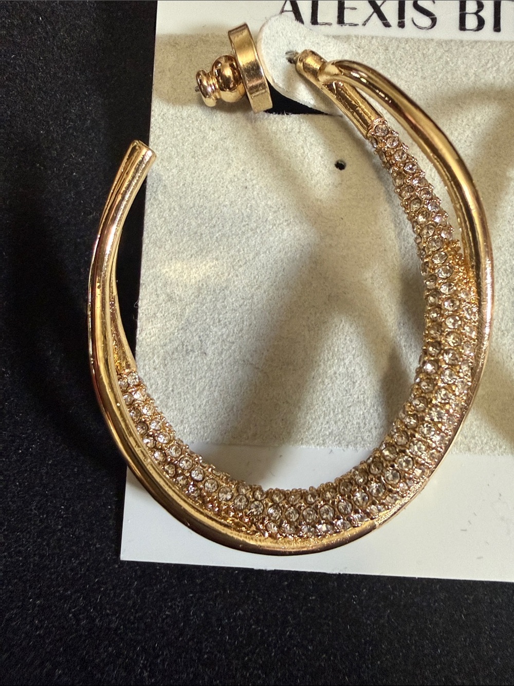 Alexis Bittar Gold Pavé Crescent Hoop Earrings NWOT - Picture 2 of 5